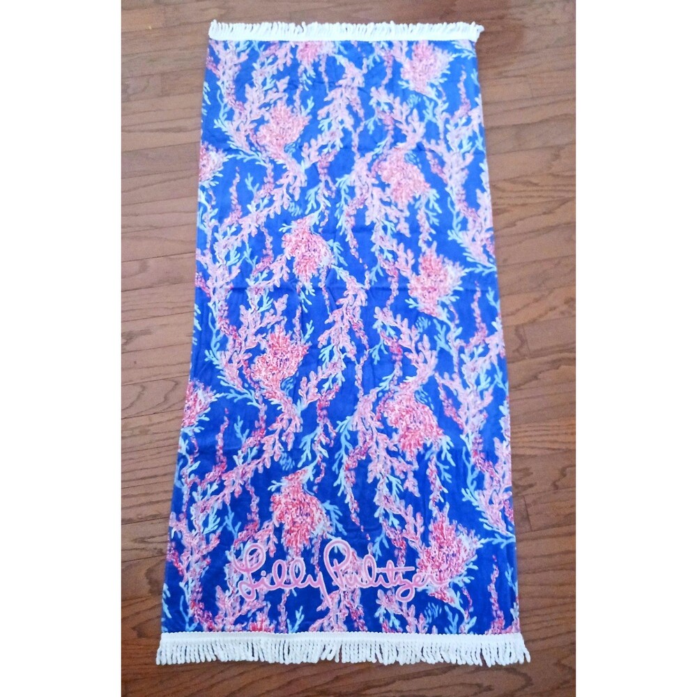NEW Lilly Pulitzer Velour Beach Towel / Wristlet Set Borealis Blue Swim 30X60